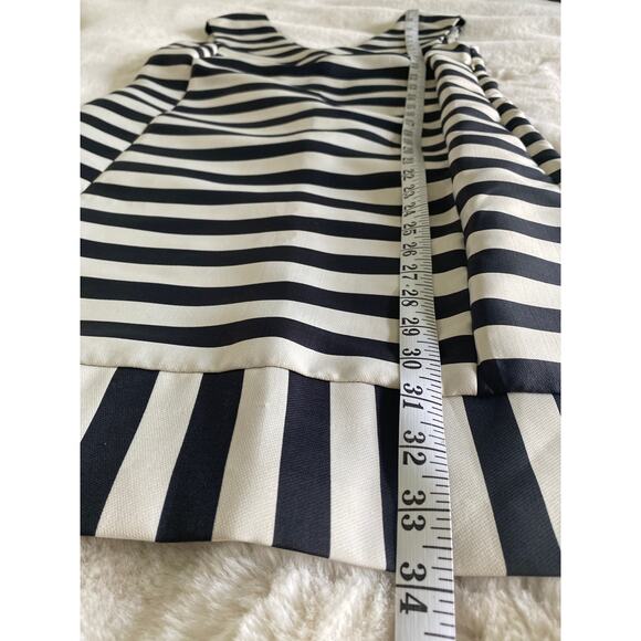 NWT Italian Sleeveless‎ Retro Mini Dress Black White Striped V Neck Mod Style XS - Picture 6 of 9